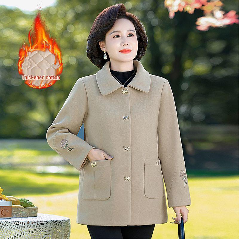 

Осінньо-зимове бавовняне вовняне пальто на підкладці для жінок середнього віку - китайський стиль, вільний крій XL for 90-100 lbs