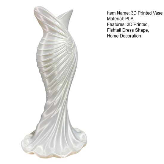 3D Printed Fishtail Dress Vase, Decorative Plastic Flower Vase, Flower Holder Container for Home Office Living Room Table Centerpiece