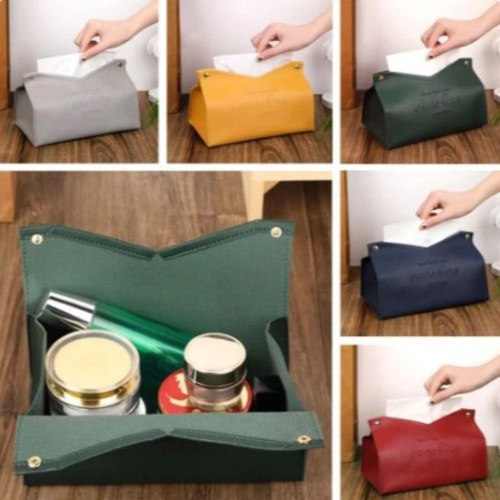 PU Leather Tissue Box Solid Color Toilet Paper Case Dustproof Tissue Paper Storage Bag  Car