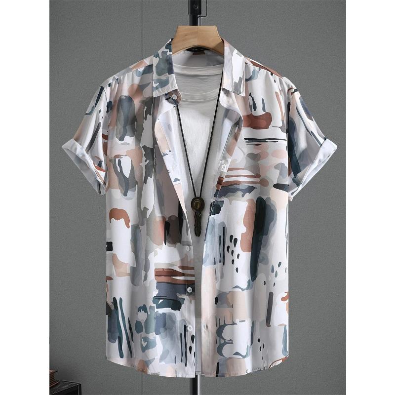 Hawaiian Shirts Geometry Men's Color Block Graphics Beach Vacation Short Sleeve Fashion Buttoned Tops