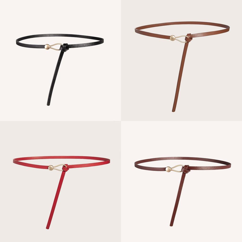 Pu Thin Waist Belt With Metal Buckle For Casual Dress And Retro Style