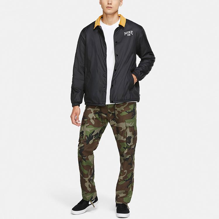 Nike SB Logo Print Fleece-Lined Warm Corduroy Collar Colorblock Skateboard Jacket Men Jackets Black CK5447-010
