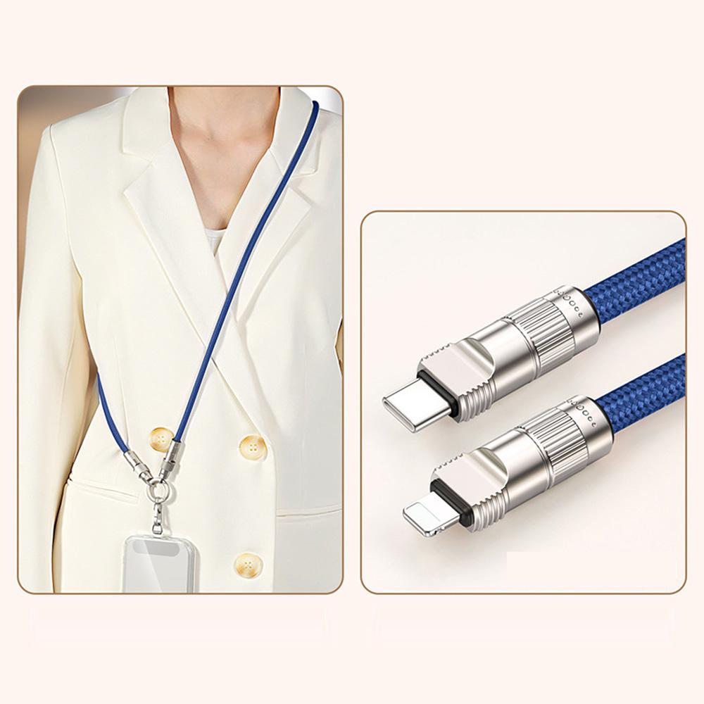 

120cm Crossbody Phone Lanyard Charging Cable Type-C to L-Port Adapter Universal Cell Phone Strap Sapphire