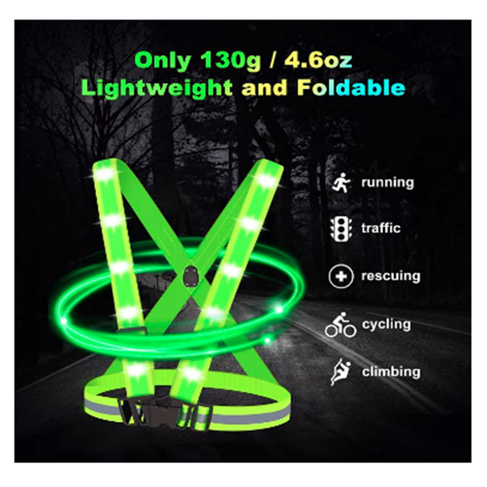 Велосипедный спортивный светодиодный светоотражающий жилет с 3 режимами освещения, регулируемый защитный жилет для ночного бега на велосипеде