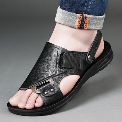 Men's 24 New Dual-purpose Leather Men's Summer Fashionable Beach Shoes with Soft Soles and One-piece Sandals for External Wear