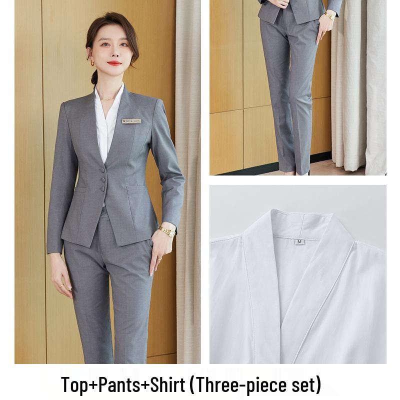 Women's High-End Collarless Blazer Suit Set for Office & Beautician Workwear - Spring/Autumn Collection