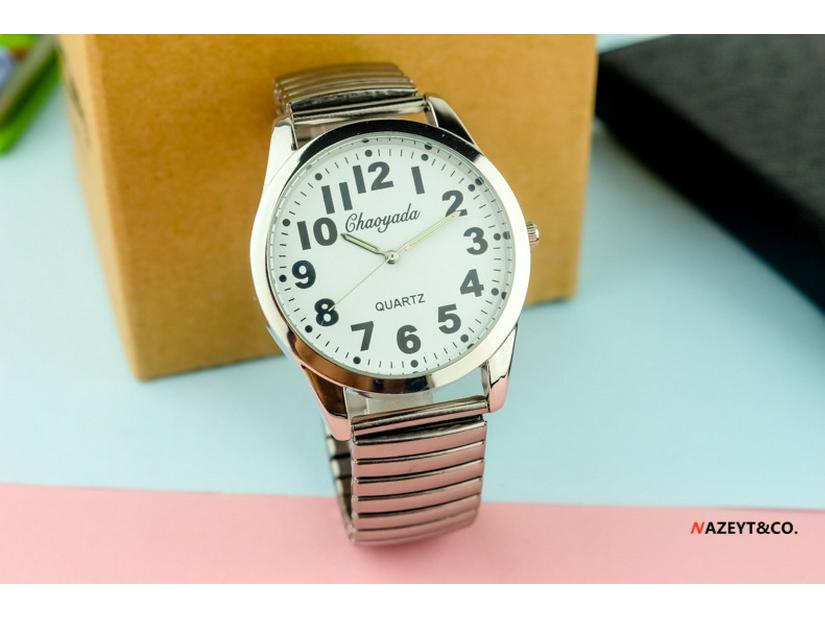 Large Number Luminous Elderly Quartz Watch with Waterproof Stainless Steel Elastic Band