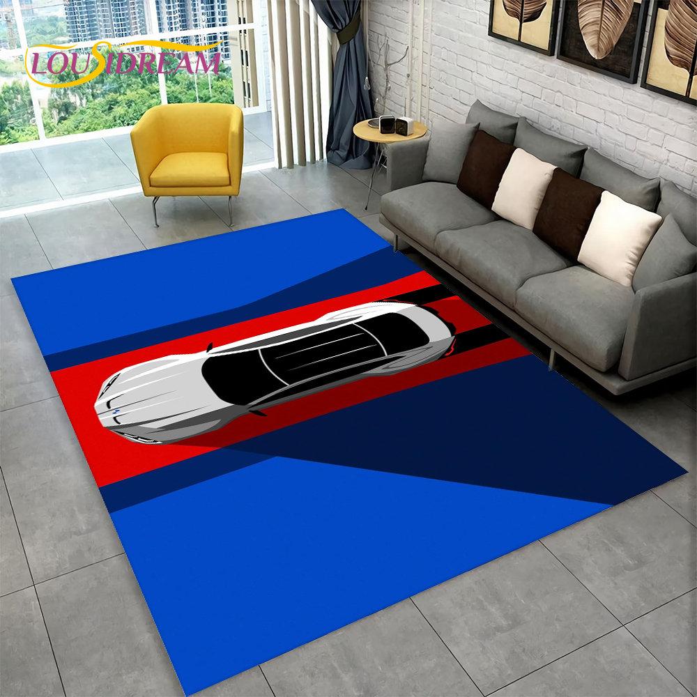 Großer Teppich mit Rennsportwagen-Motiv, Teppich für Zuhause, Wohnzimmer, Schlafzimmer, Sofa, Fußmatte, Dekoration, rutschfeste Bodenmatte für Kinder, Küche