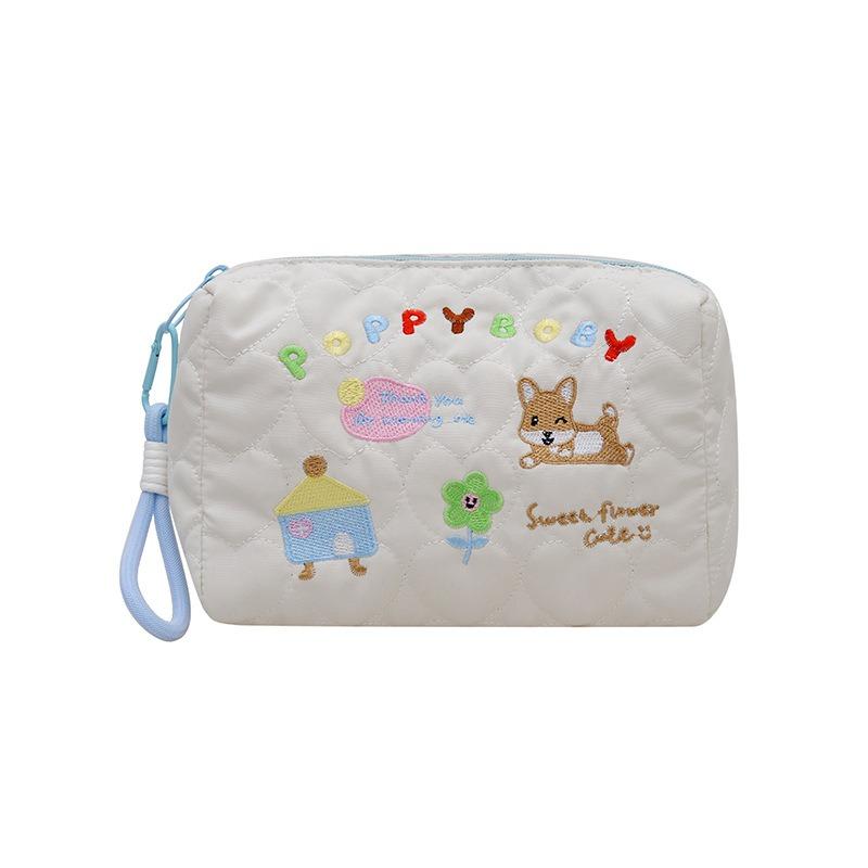 Ins Embroidery String Makeup Bag New Cute Cartoon Dot Flower Student Stationery Pencil Pouch Large Capacity Makeup Storage Bag