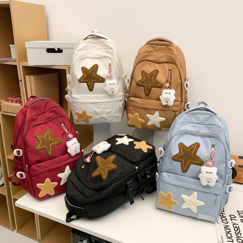 American Retro Schoolbag Female College Student Cute Star Backpack Large Capacity Junior High School Student Travel Backpack Tide