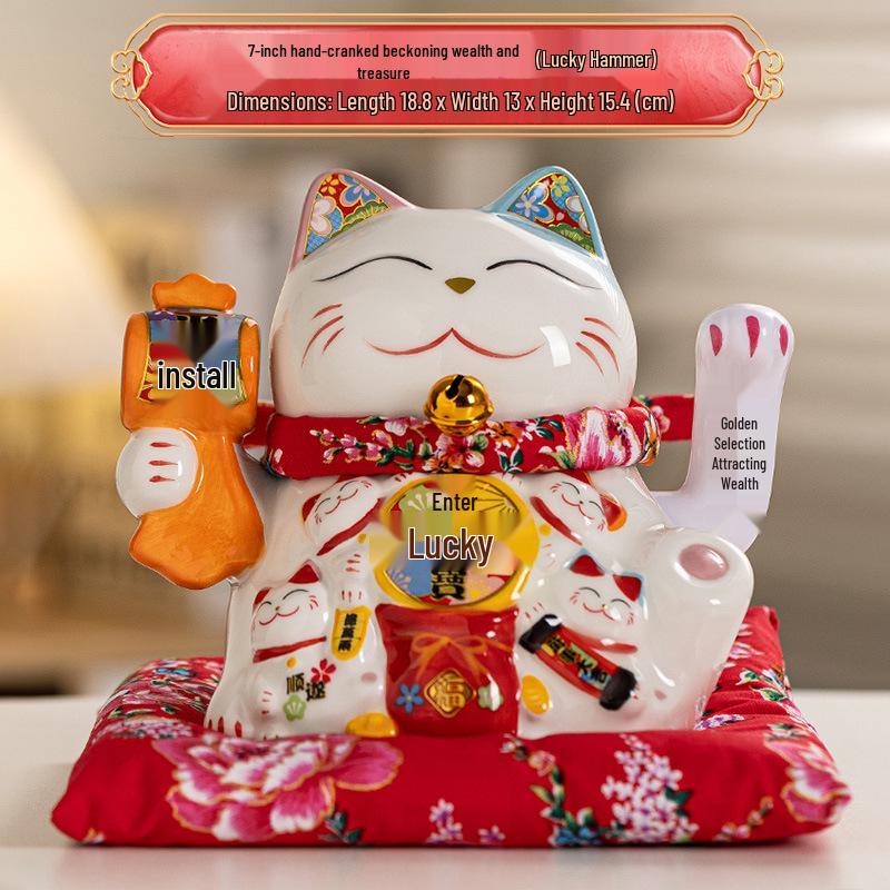Electric Waving Lucky Cat Ornament for Home or Store - Small & Large Sizes