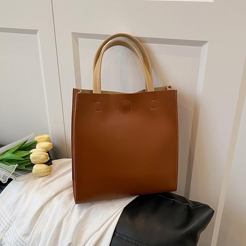 

Простая сумочка популярная повседневная однотонная сумка-тоут лето новый тренд модная большая вместительная сумочка коричневый