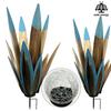 2Pcs Hand Painted Metal Agave Garden Ornaments Multi-Color LED Solar Light Blue Aloe Lawn Stakes Country Tequila Garden Ornament