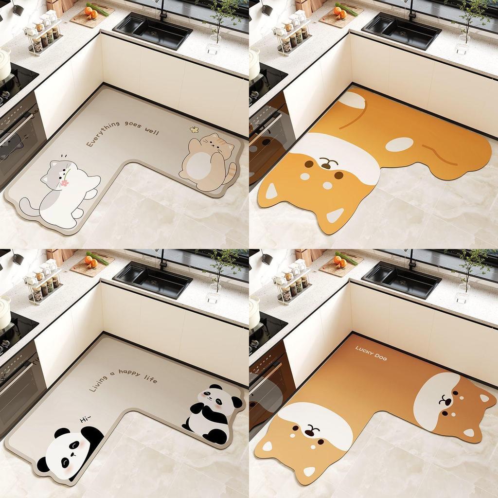 Cartoon Animal Kitchen Mat With Water Absorption Nonslip Silicone Diatom Mud For Home And Cooking Use