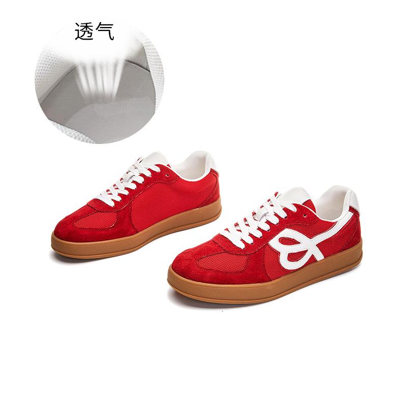 

Кожаные немецкие тренировочные туфли 2025 весна новые на толстой подошве с увеличением роста туфли Форреста Гампа повседневные маленькие белые туфли женские универсальные спортивные кеды 35 красный