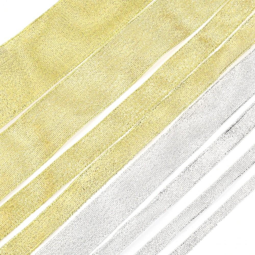 DIY 5 Rolls Satin Ribbon Glitter Gold Silver Gift Packaging Ribbon Organza Ribbon Craft Supplies
