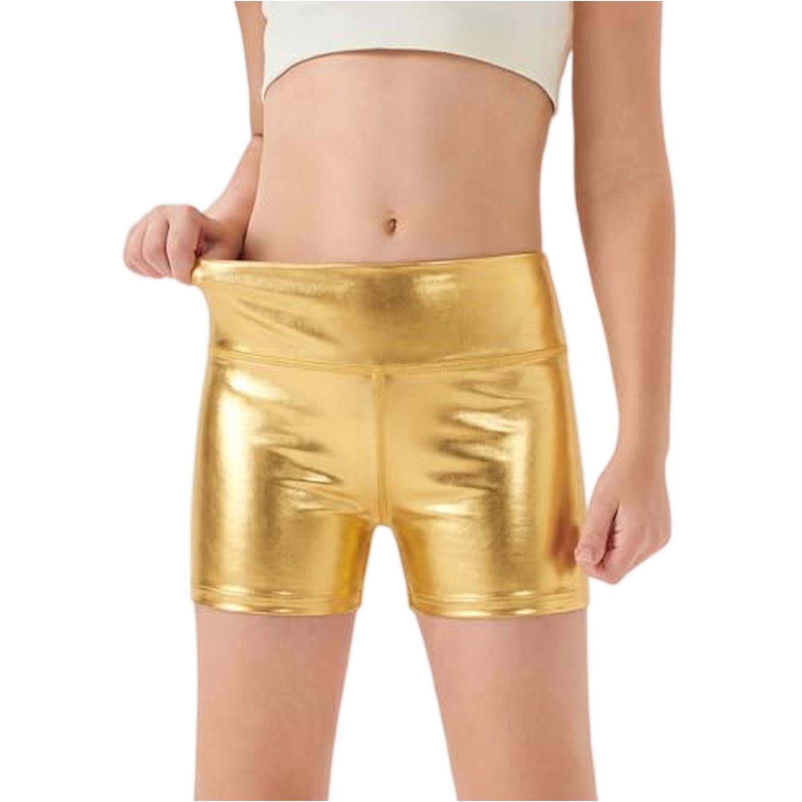 

Girls Shiny Shorts Tight Safety Underwear Dance Practice Leggings Performance Fitness Bottoms for Kids Ballet Gymnastics Training 140 золотий