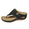 2024 Summer Women's Plus Size Round Toe Thick Sole Fashion Sandals - Solid Color & Hollow Out Thong Style