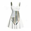 Women Plus Size Off Shoulder Sleeveless Strappy Star Stripe Printed Flared Dress