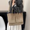 Simple Solid Color Corduroy Shoulder Bags for Women Large Capacity Ladies Multi-Pocket Tote Handbags Student Crossbody Bag