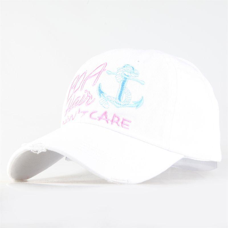 

Hat Female Embroider DON T Care Outdoor Sports Baseball Cap Female Casual Easiest for Match Distressed Korean Embroidered Peaked Cap White