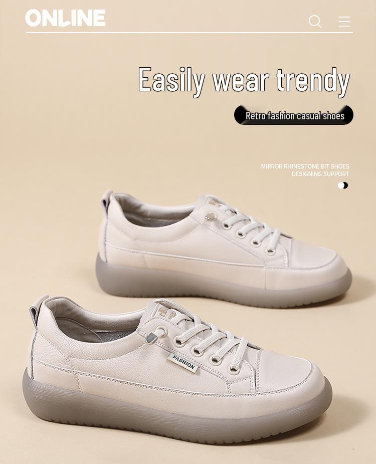 Women's Cowhide White Slip-On Shoes: Summer/Autumn Soft Sole, Casual Elastic Band Sneakers