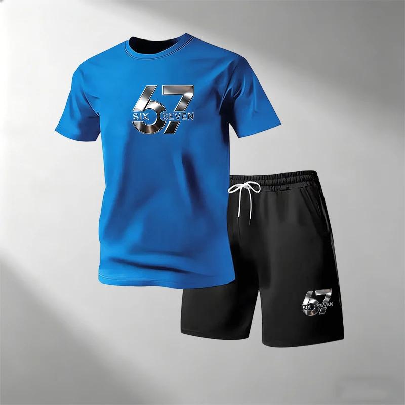 Hot Sale Men's 2 Piece T-Shirts Sets O-Neck Short Sleeve + Sports Shorts Breathable Quick Dry Casual Gym Home Outdoor Summer