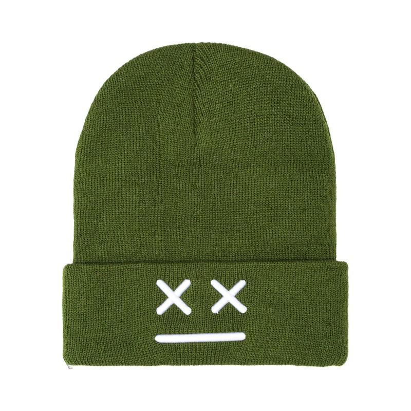 Unisex Embroidered Sad Expression Knit Wool Hat - Versatile and Warm for Autumn Winter