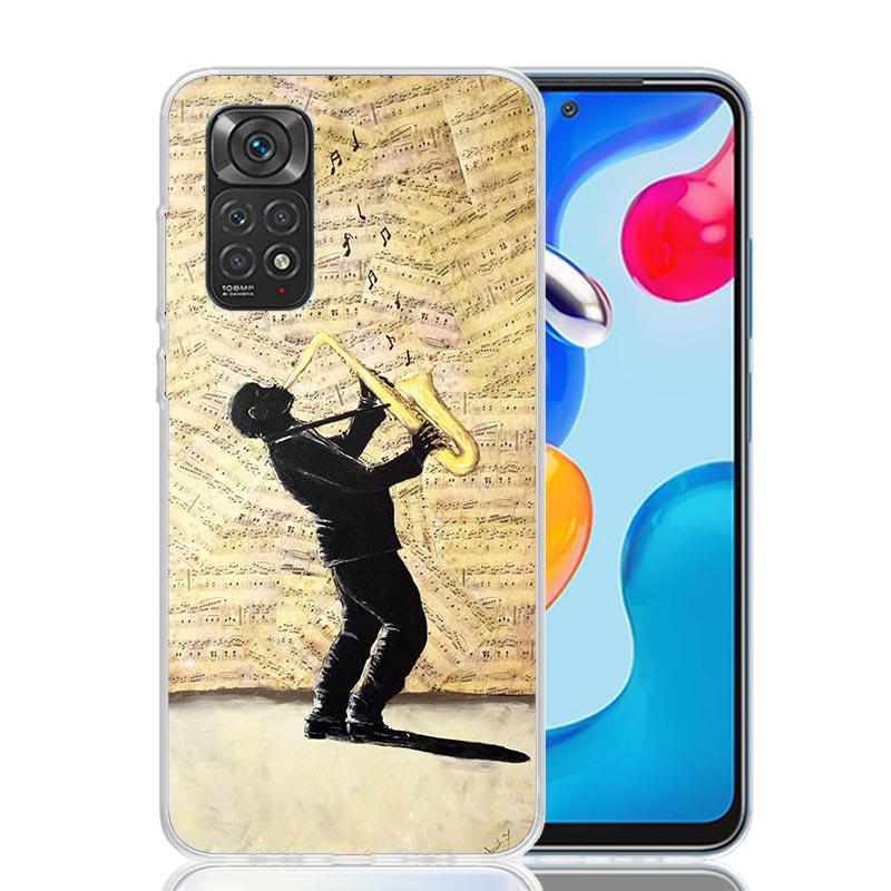 Music Saxophone Instrument Phone Case For Xiaomi Redmi Note 13 14 15 Pro Plus 12S 12 14S 11S 11E 10 10S 11 11T 5G 4G Cover Coque