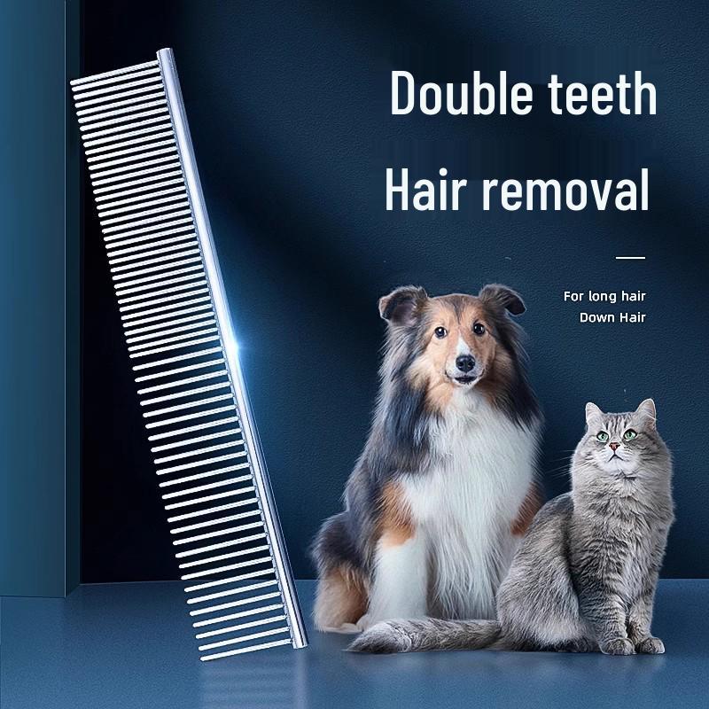 Pet Comb for Cats & Dogs - Fine Tooth Steel Grooming Comb for Knots and Straight Hair