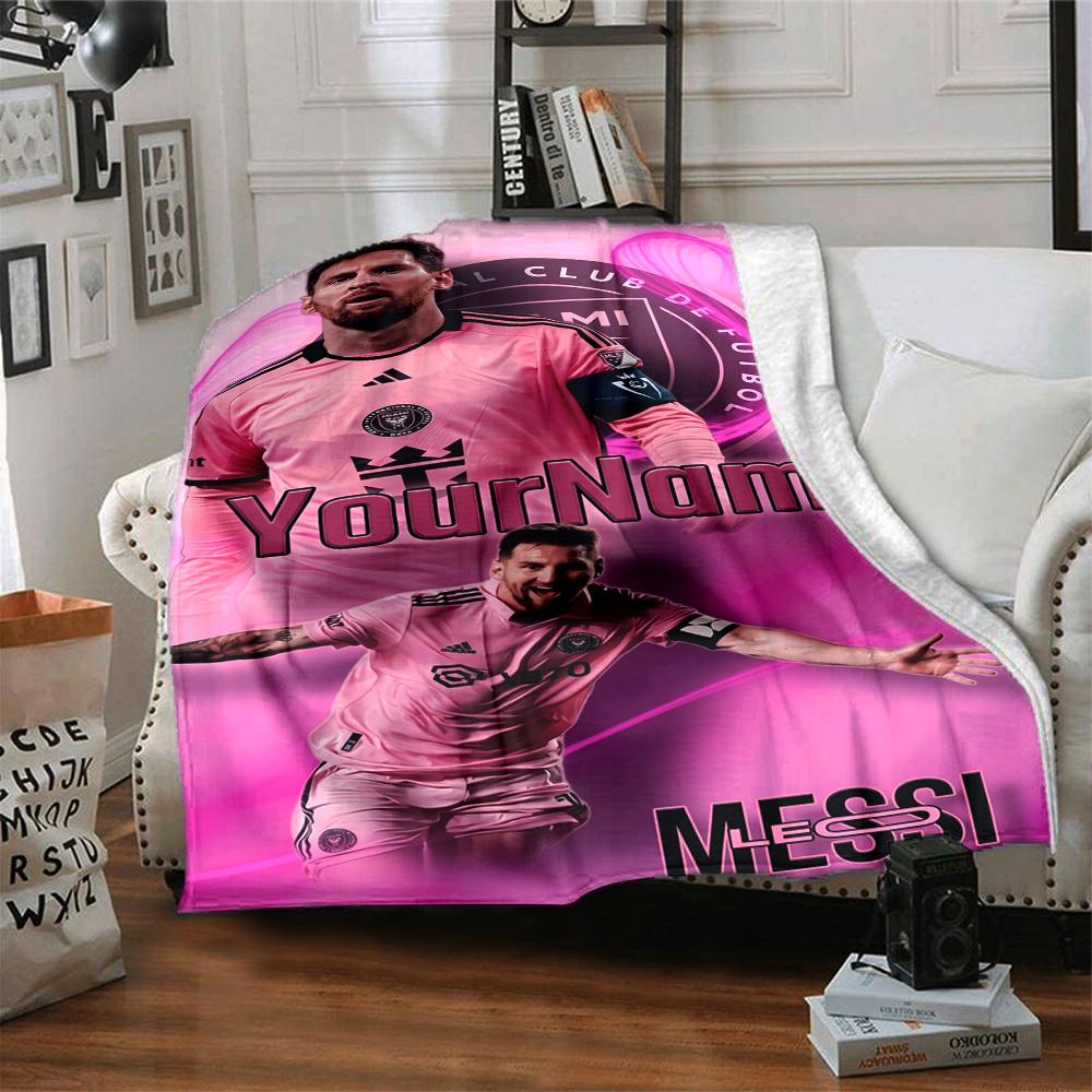 Messi Customize Your Name Blanket Multi-purpose Personalized Blanket Soft Warm Cozy Versatile for Bedding Sofa Nap Office Chair