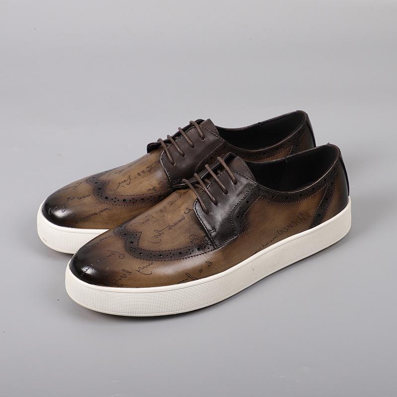 Luxury Spring Autumn Men's Genuine Leather Brogues Shoes Engraved letters Natural Leather Male Sneakers Business Casual Shoes