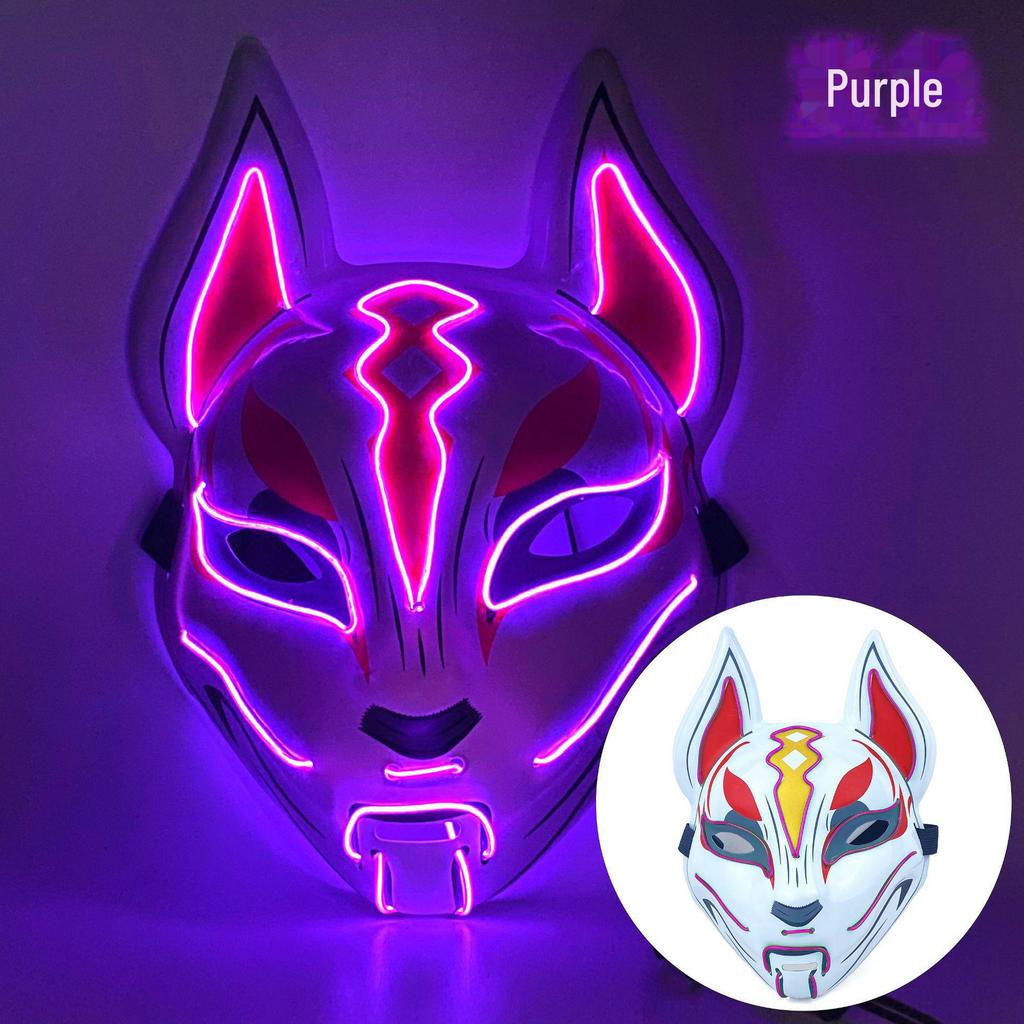 LED Glowing Fox Mask - Luminous Anime Cosplay Cat Face for Halloween