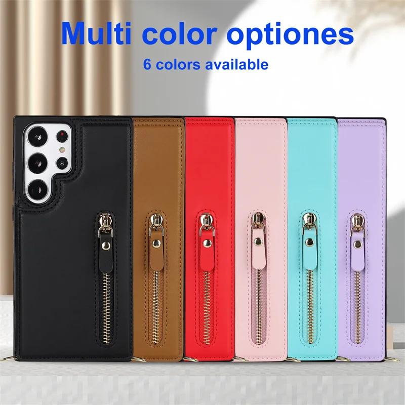 Zipper Wallet with Card Holder CrossbodyPhone Case for Samsung Galaxy S23 S21 S20 FE S24 S22 Plus S25 Ultra Leather Cover