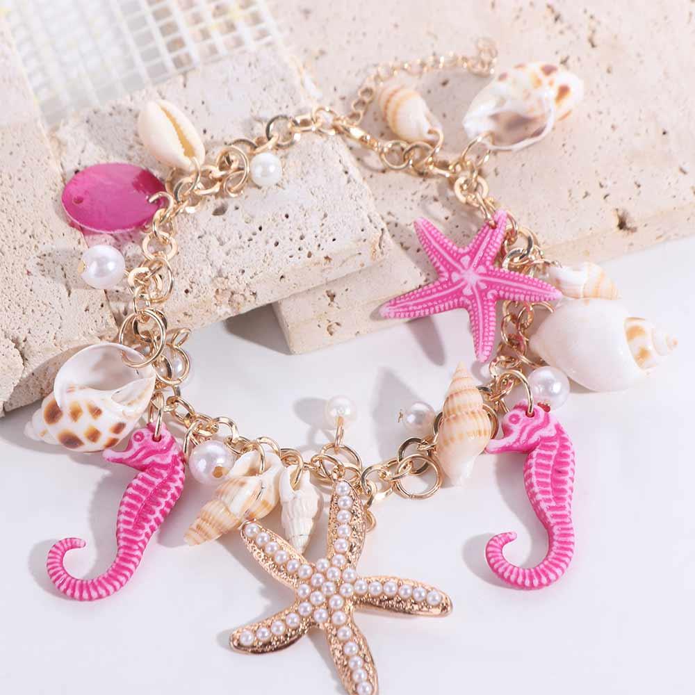 Sea Series Bohemian Shell Beads Bracelets Imitation Pearl Natural Conch Beach Bracelets Kids