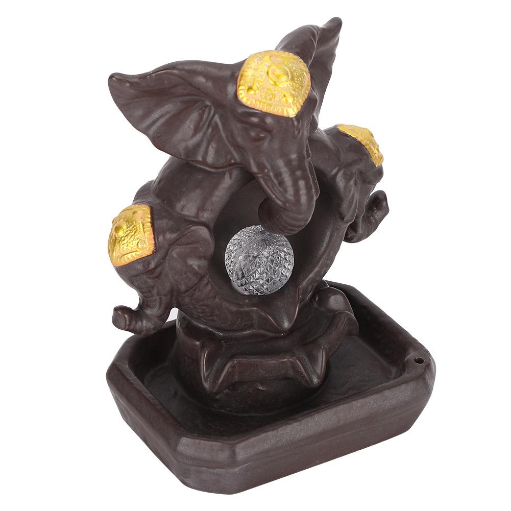 

Back Flow Incense Burner Ceramic Elephant Shape LED Crystal Ball Flowing Smoking Ornament