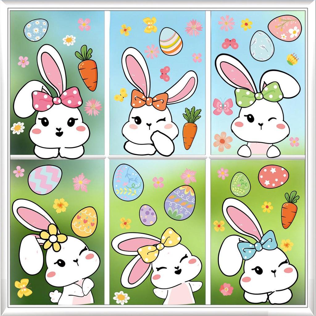 Easter 2026 Cartoon Bunny Animal Window Glass Stickers