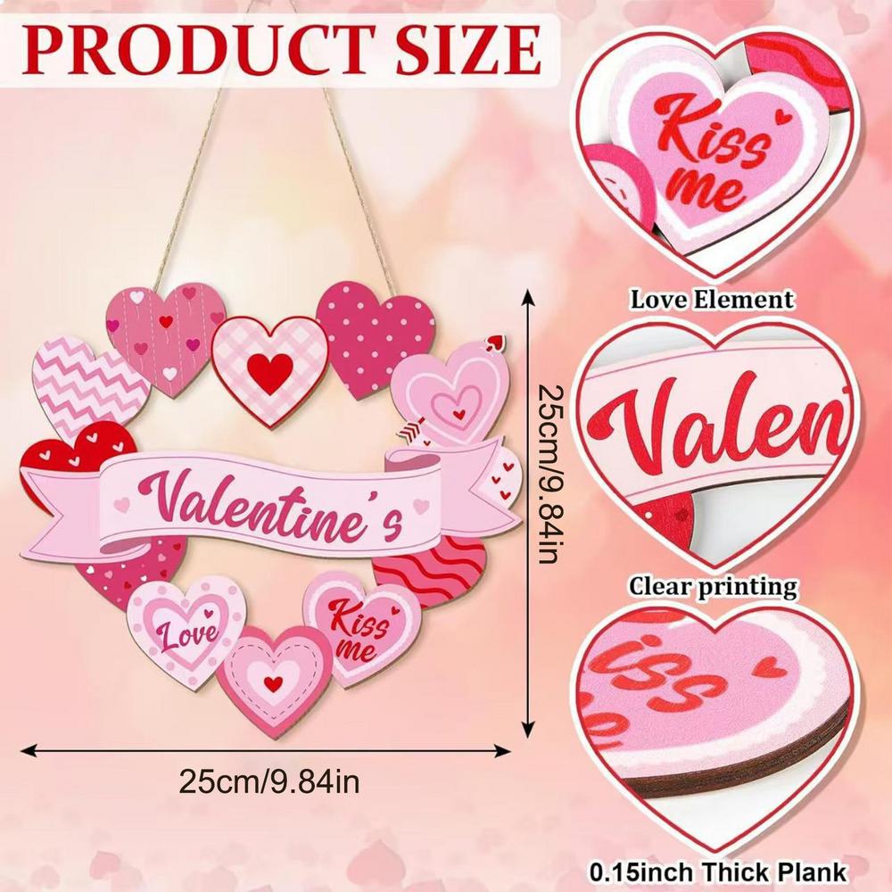 Valentines Day Heart Door Sign Love Wooden Sign Happy Valentines Day Decor For Front Door 12 Hearts Love Birds Decorations