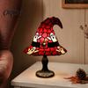 Stained Glass Bedside Lamp Witch Hat Lamp, Handcrafted Retro Resin USB Powered Gothic Table Wizard Hats Night Light, Halloween Home Decor Accent Lamps