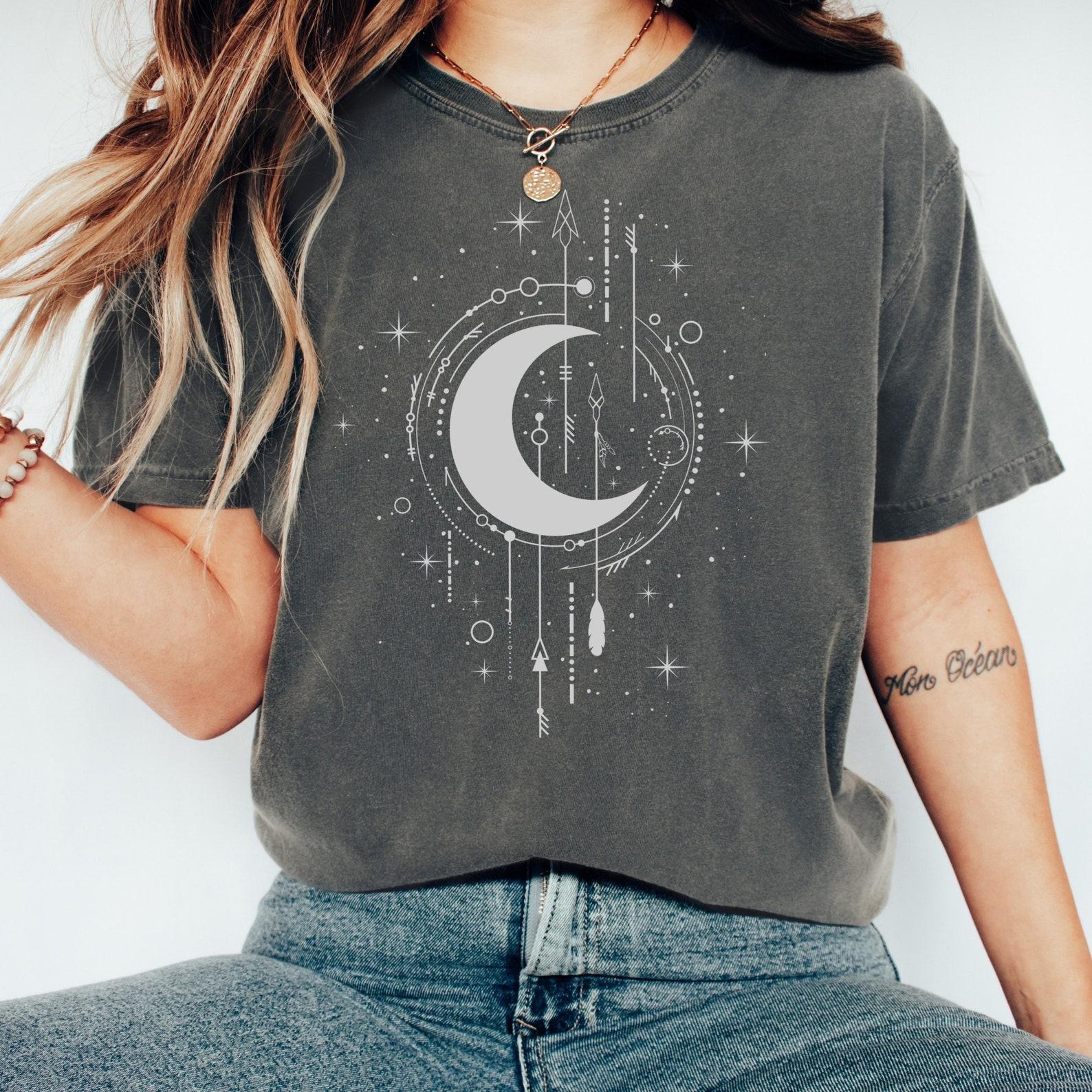 Comfort Colors Moon & Stars Shirt: Boho Celestial Tee S