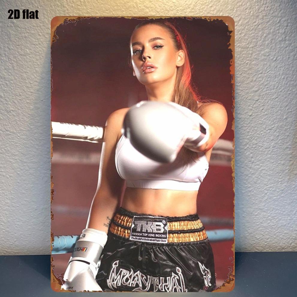 Iron Boxer Girl Metal Sign xin Vintage Gym Wall Art Home Decor 20x30cm(7.8x11.8inch)