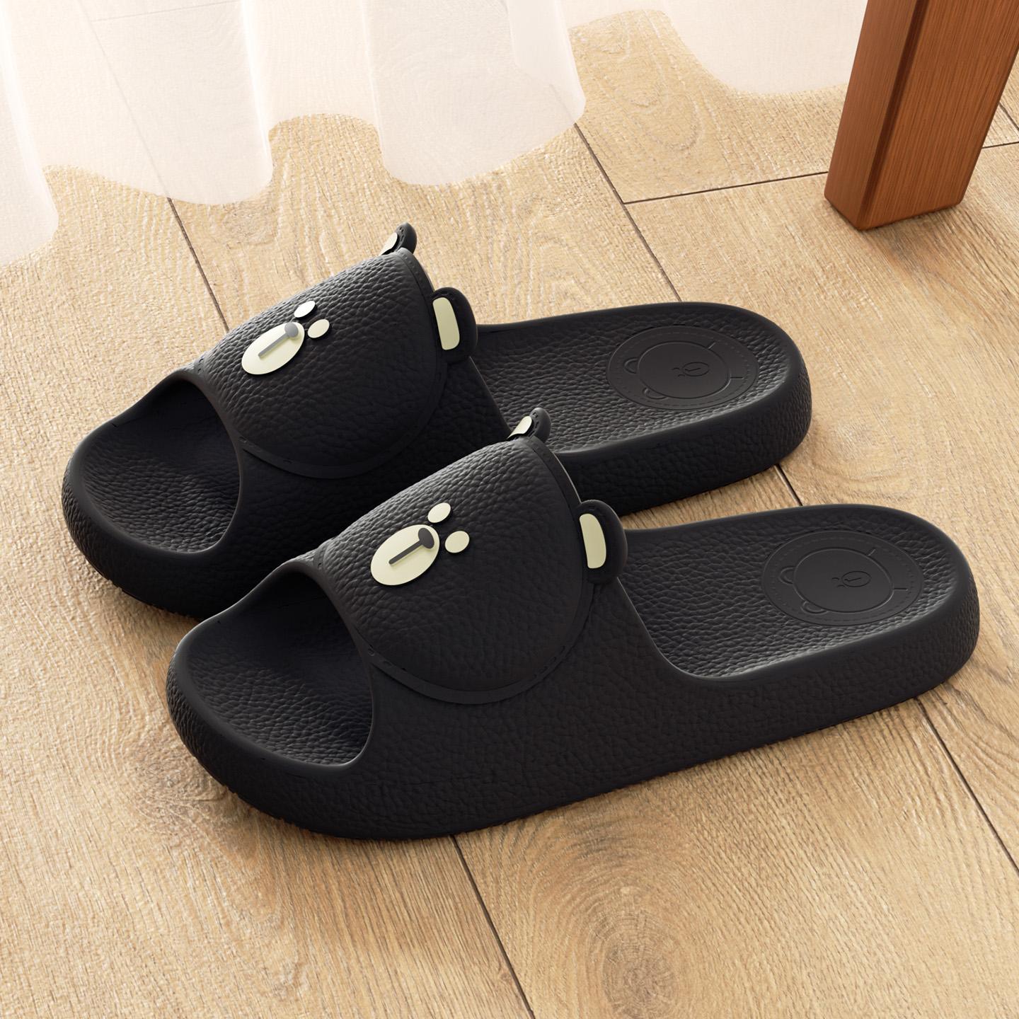 

Cute Bear Women Home Slippers Flat Soft Beach Slides Comfortable Non-slip Slippers Cartoon Lightweight Men Bathroom Slippers 44-45 чорний