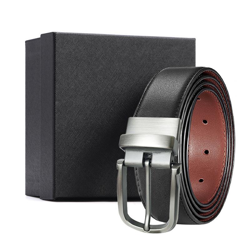 eather in uckle Belt en's Belt ift Box owhide Men's Business Casual Jeans ouble-ided Simple Belt