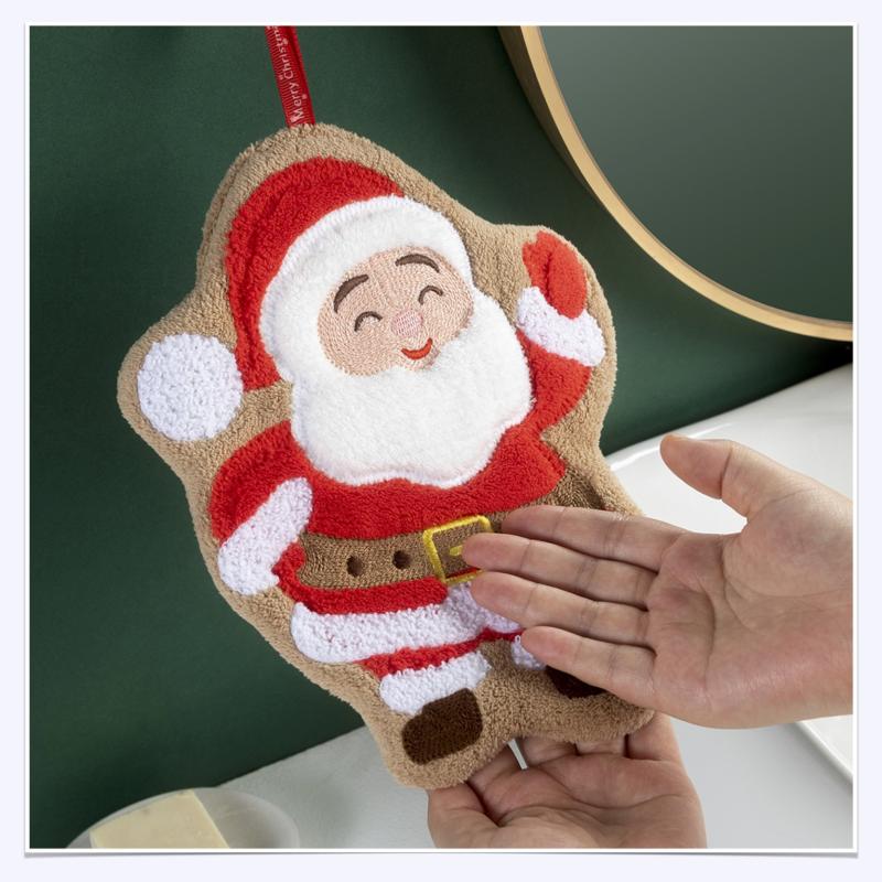 Christmas Hand Towel Kitchen Absorbent Cleaning Cloth Hanging Quick Drying Rag Bathroom Snowman Santa Claus Hand Cloth
