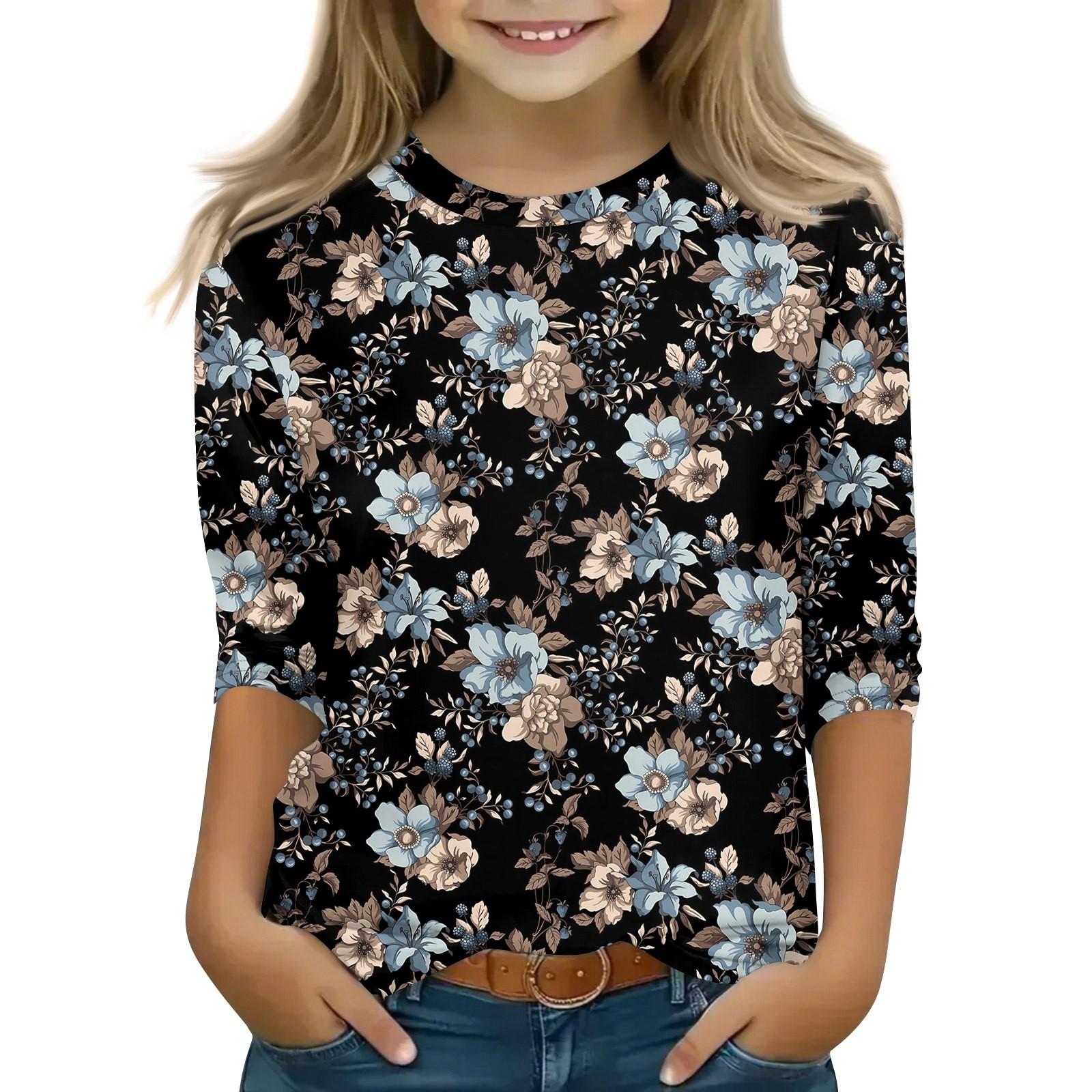 

Детская футболка с рукавом 3/4, повседневная футболка с принтом, круглый вырез, блузка-пуловер 150 чёрный