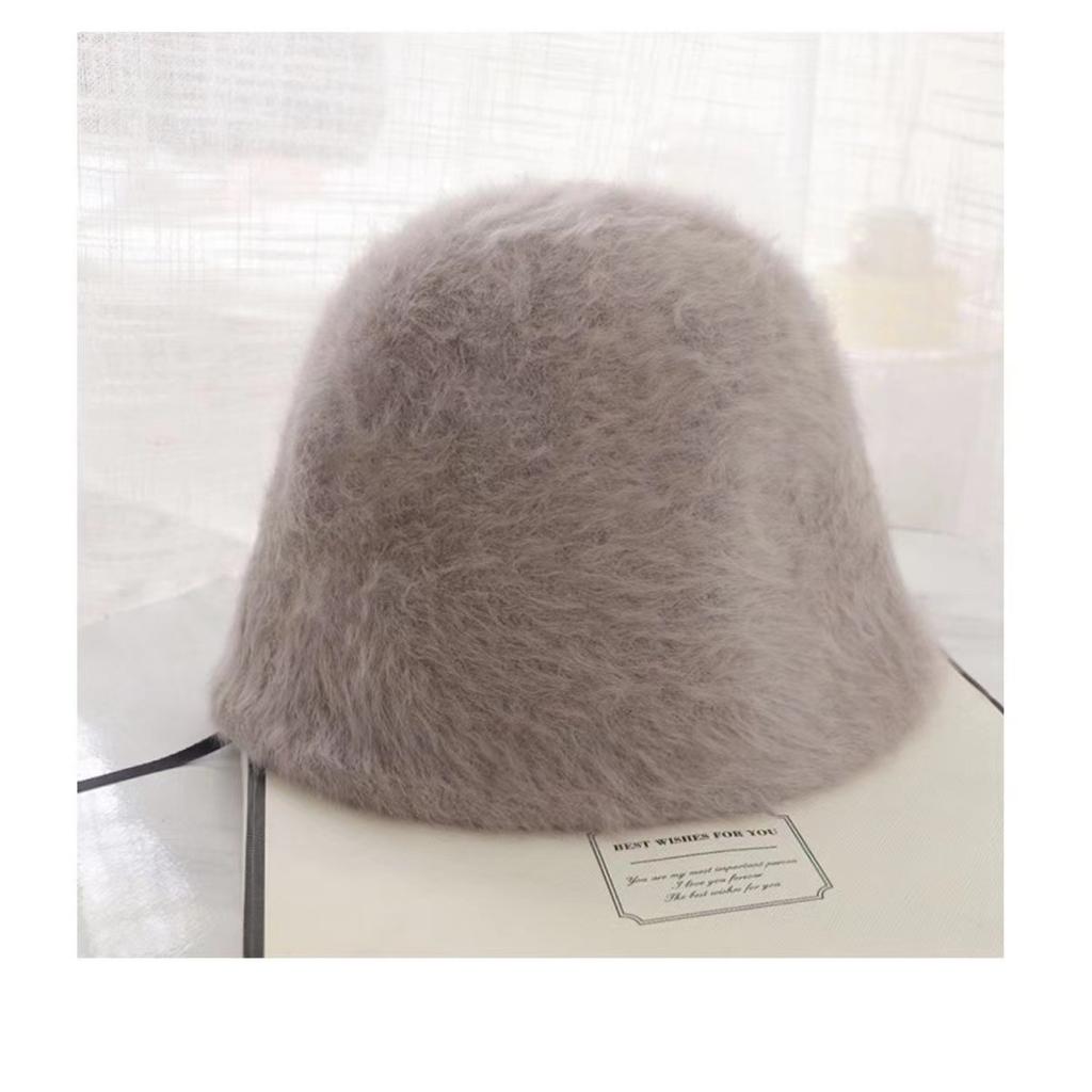 Women's hat for autumn and winter new warm bucket hat, versatile bare-faced face-covering true rabbit fur basin hat, cold-resistant plush bucket hat
