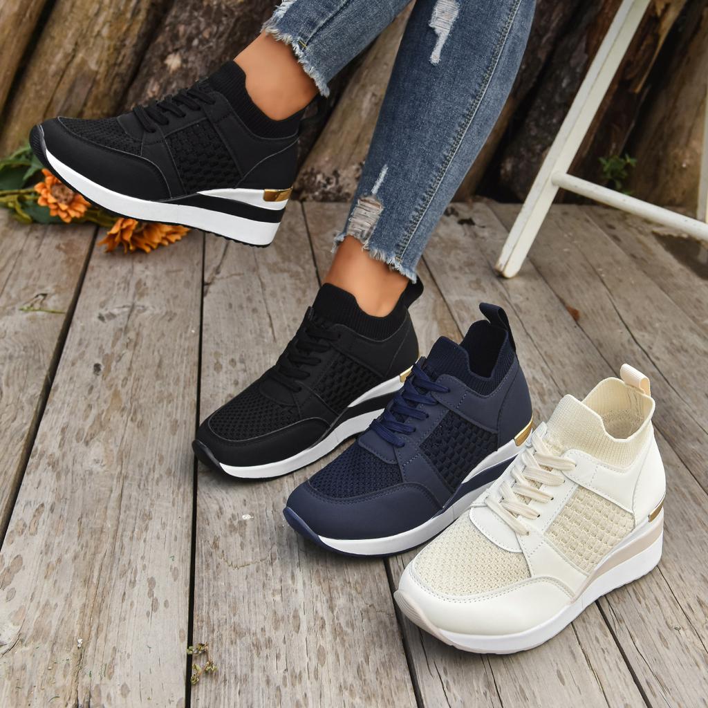 Fashion Women Breathable Mesh Shoes Plus Size Fashion Wedge Sneakers Women Lightweight Non Slip Socks Casual Sneakers  Zapatos De Mujer