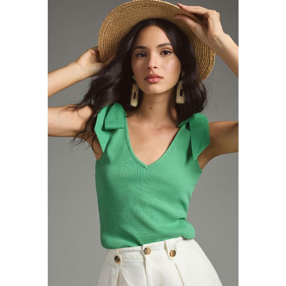 

Летние женские темпераментные V-образным вырезом без рукавов бант тонкие сексуальные подтяжки L зелёный