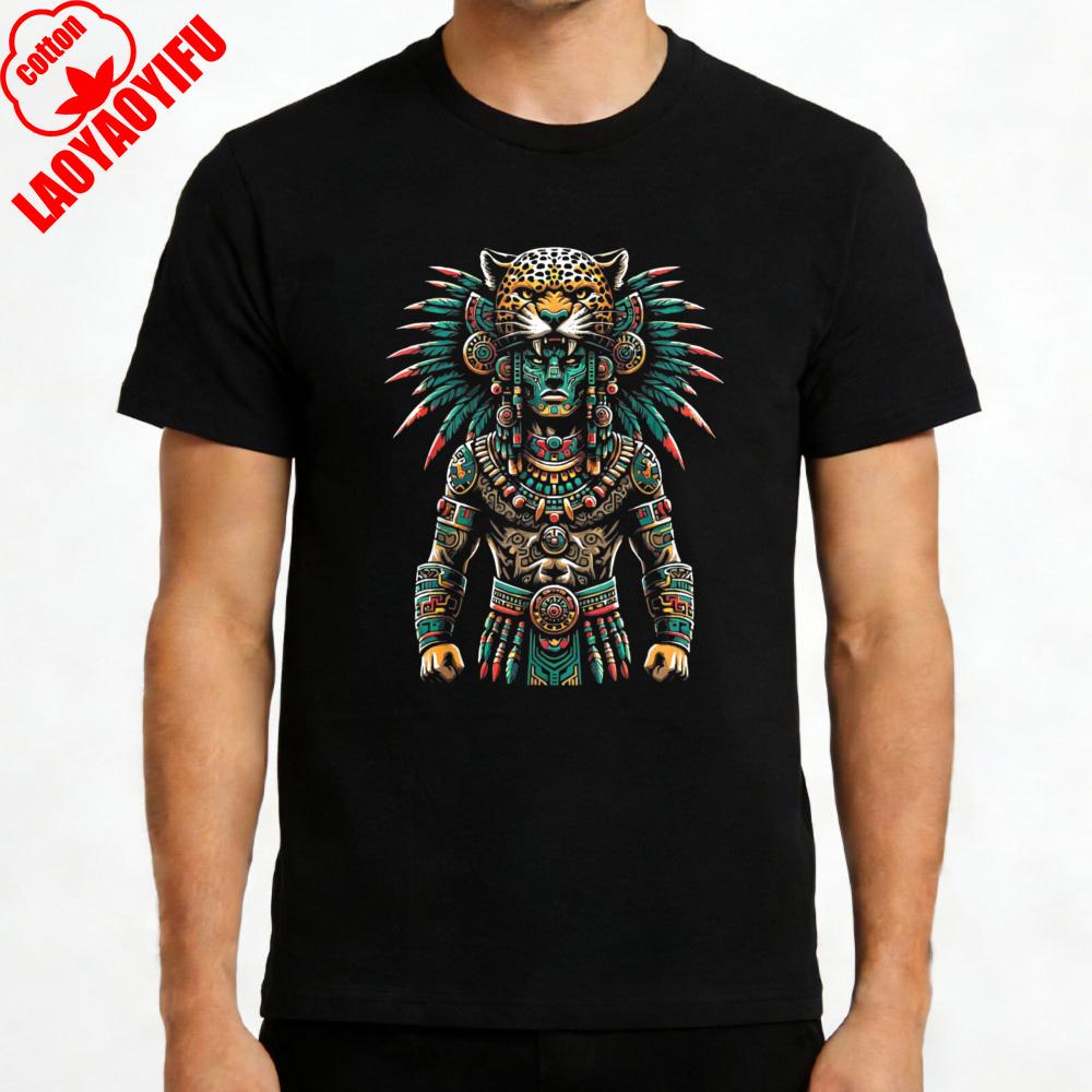 Aztec Jaguar Warrior Tribal Art Men TShirt Cotton Casual Unisex Wear Gift for Him Fashion Statement Shirt Oversized Tops