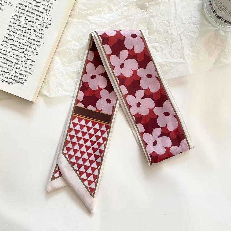 Luxary Brand Design Flower Print Silk Scarf for Women Fashion Hair Headband Foulard Lady Skinny Bag Scarves Neckerchief Tie